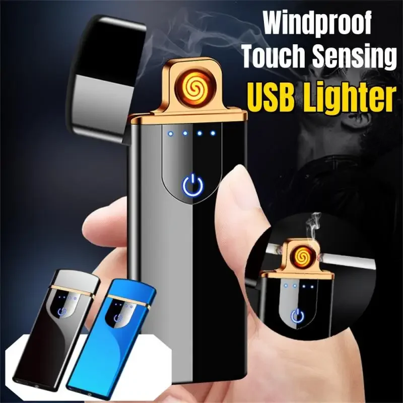 Double Arc Electric Lighter Metal Portable Windproof Touch Sensing Plasma Pulse Flameless USB Lighter Does Not Contain Gas