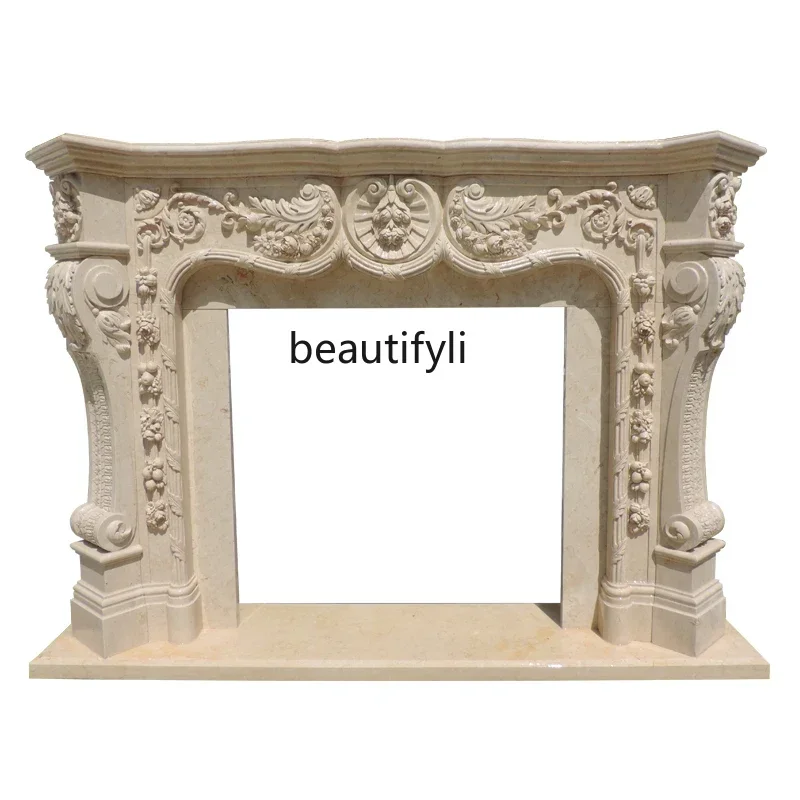 

A Marble European stone carving mantel French living room marble stone fireplace TV cabinet