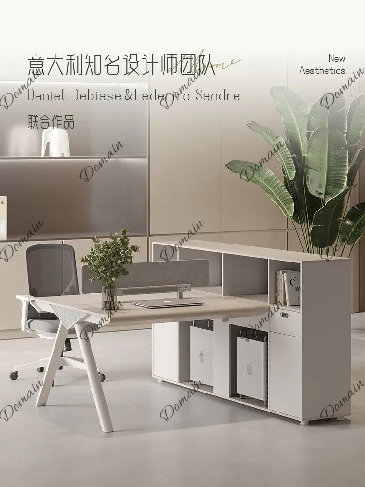 BJ Financial Office Desk 2 Person T-Shaped Screen Desk Workstation Table Set For 4 Employees