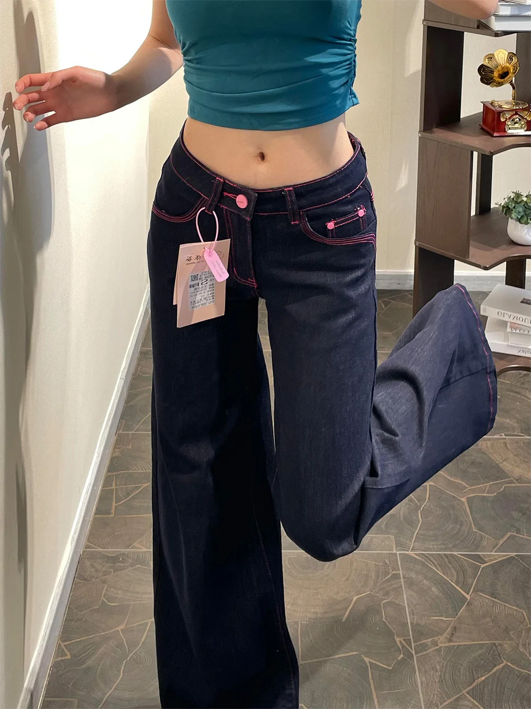 

Low Waist Slim Fit Straight Leg Denim Jeans High Waist Bootcut Pants American Style Summer New Arrival for Pear Shaped Women