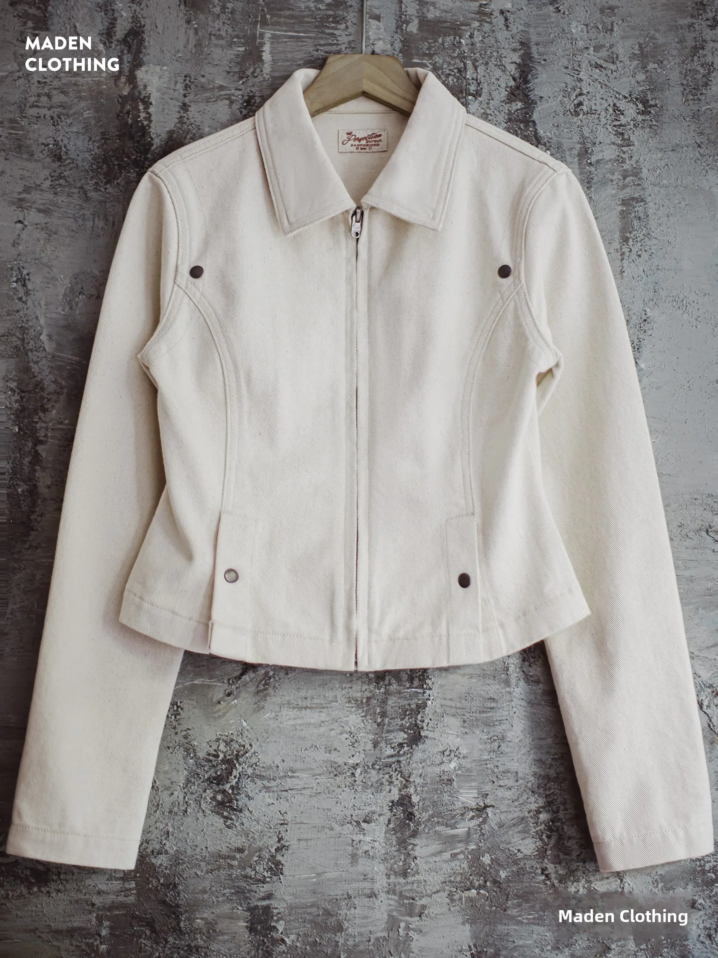 

Maden Retro Barn Sle White Denim Waist-Cinching Jaet Women's Small Size Workwear Coat Top Ladies Autumn Cotton Long Sve