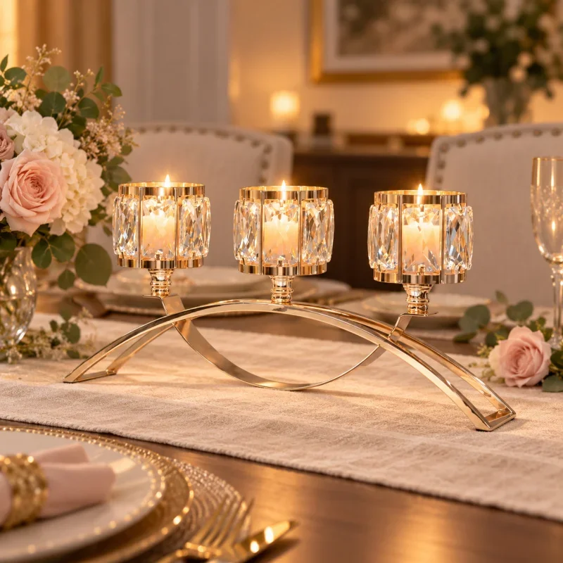 3 Arms Crystal Candle Holders, Arch Candlestick Table Candelabras Centerpieces for Weddin, Dinnin Room