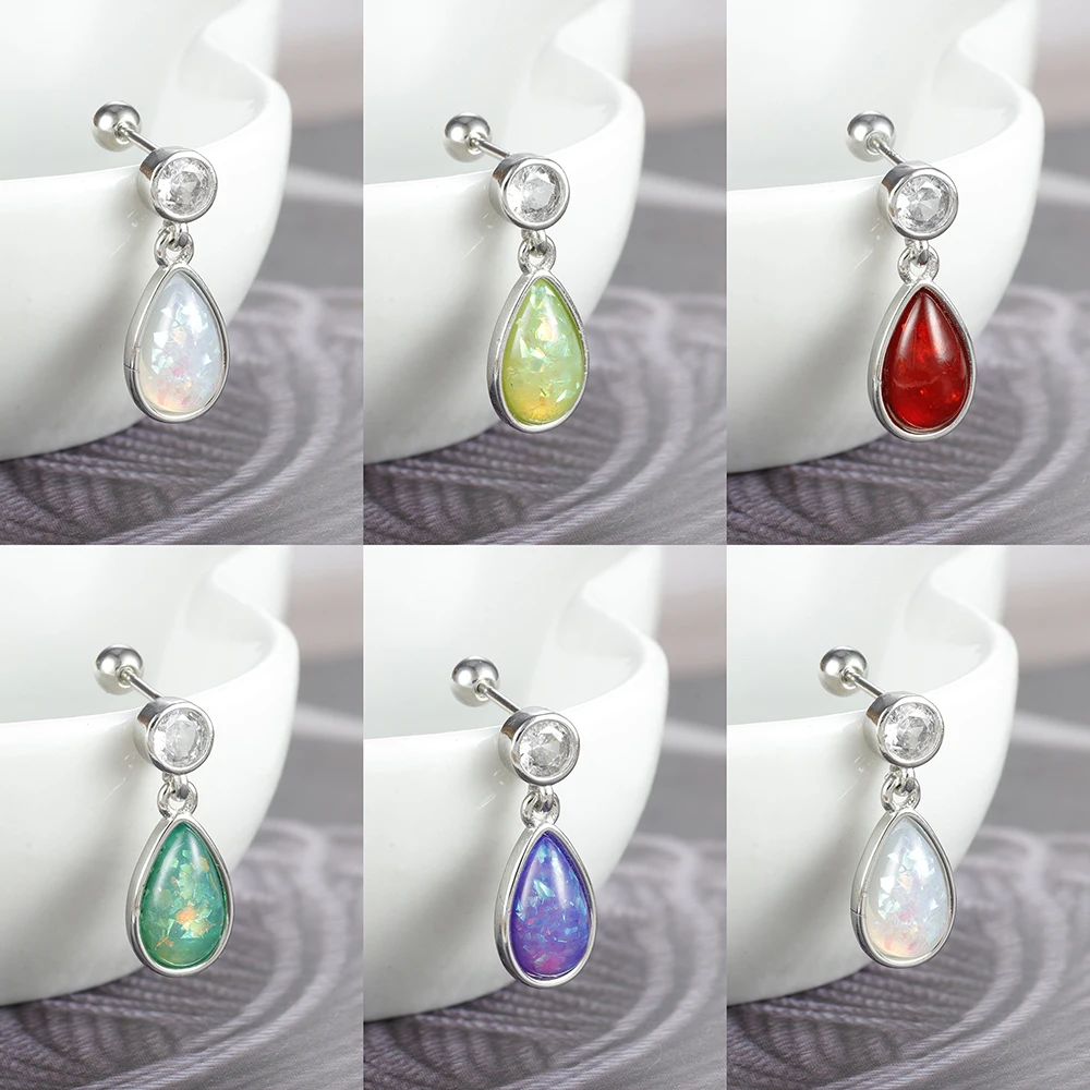 خمر الفولاذ المقاوم للصدأ أوبال قطرة الماء وأقراط للنساء بسيطة الزركون الشرير الهيب هوب القرط الغضروف ثقب المجوهرات