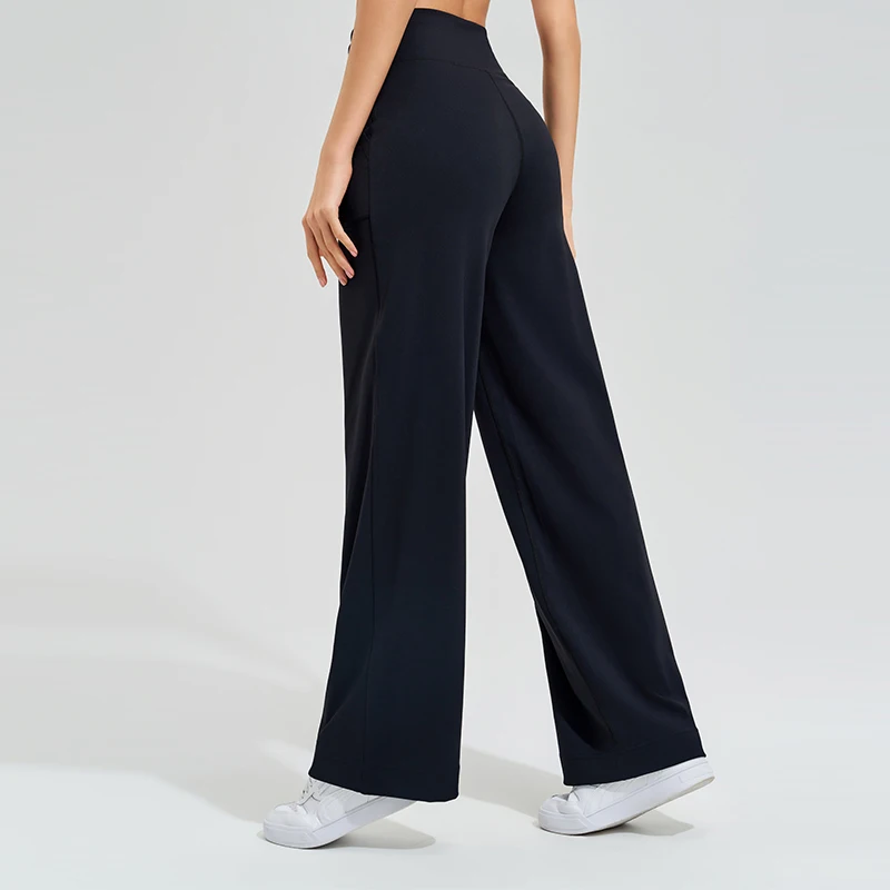 Pantalon de Yoga taille haute pour femmes, ample, course à pied, Double face brossé avec poches, cravates