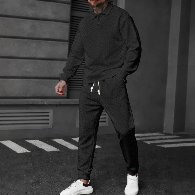 

Мужской текстурированный трикотажный спортивный костюм из 2 предметов: повседневная кофта с длинным рукавом и брюки на шнурке