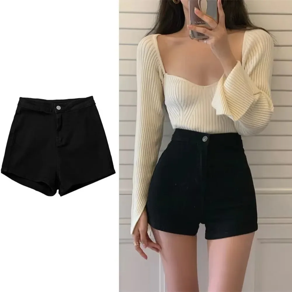 Womens Vintage High Waist Denim Shorts Slim Fit Retro Blue Jean Summer Casual Streetwear