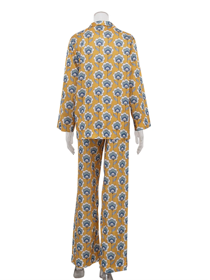 Marthaqiqi Fashion Ladies Nightwear Set Long Sleeve Nightgowns Sexy Turn-Down Collar Sleepwear Pants Causal Female Pajamas Suits