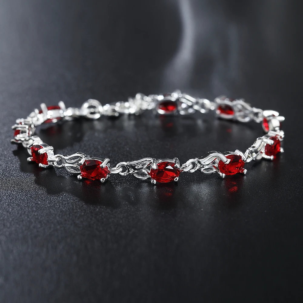 925 Sterling Silver Wild red crystal chain Bracelets for women fashion lady Wedding party beautiful Christmas gifts fine Jewelry