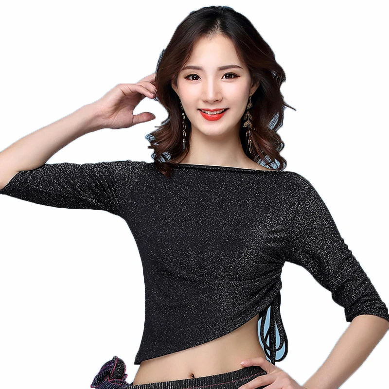 

Elegant Drawstring Slimming Top New Net Yarn Base Layer Top Belly Dance wear Costume Practice Clothes Training Crop Top for Wome
