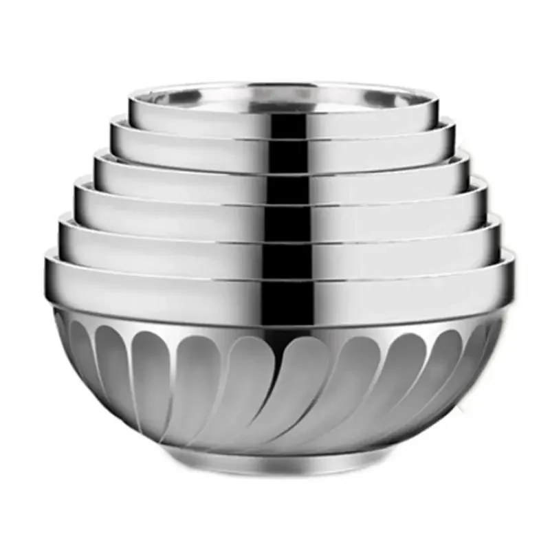 12/14/15/16/18CM Stainless Steel Noodles Bowl Double Layer Anti Scalding Insulated Rice Soup Bowl Thickened Lamian Noodles Bowl