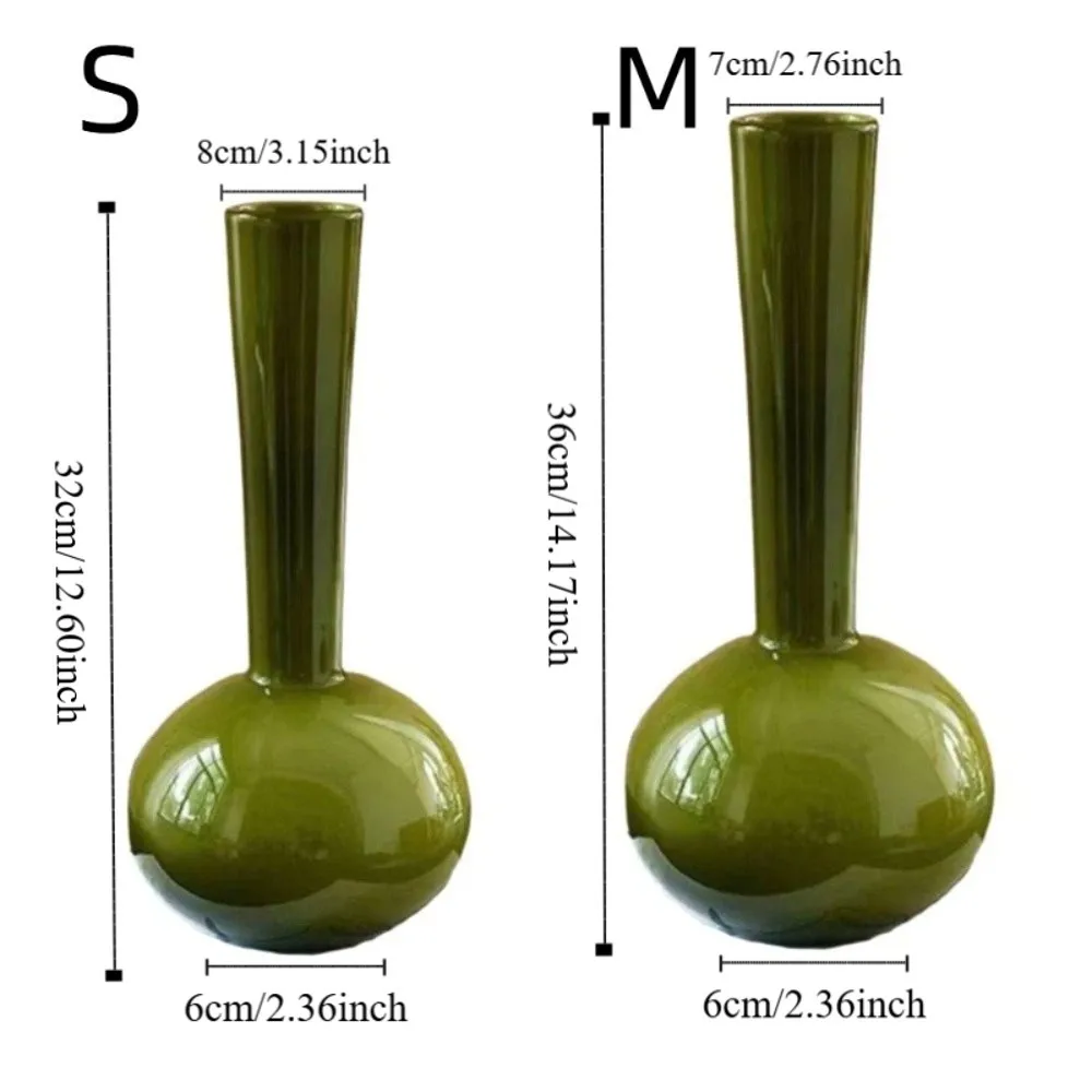Olive Green French Vintage Vase Swan Neck Luxury Dried Flower Vase Unique Glass Artistic Planter Floral Arrangement