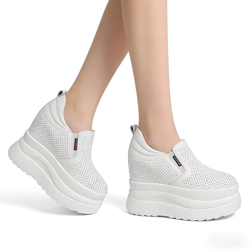 

Женские туфли на очень высоком каблуке и платформе, увеличивающие рост на 13 см, белые туфли из натуральной кожи, женские повседневные туфли DX933