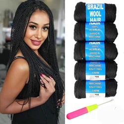 5 Pack Brazilian Wool Hair Synthetic Crochet Hair Extensions for Women African Hair Yarn for Braiding Senegalese Twist Fake Hair
