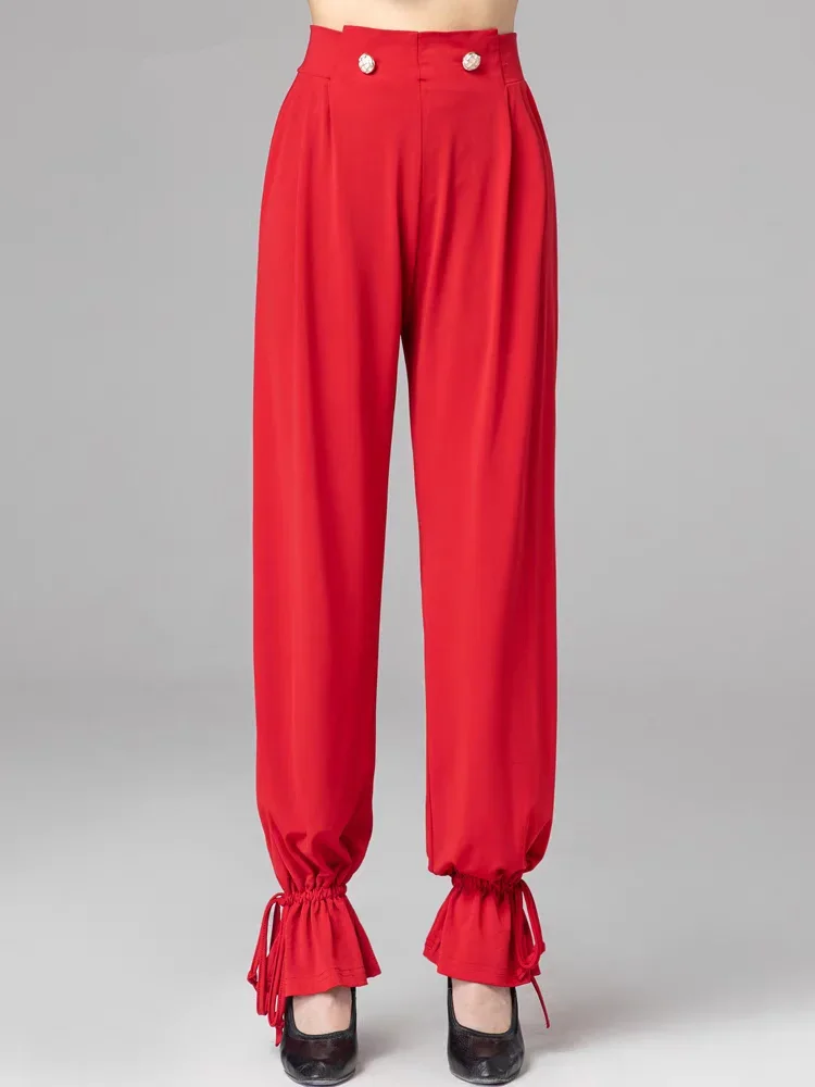 

Брюки с затягивающимися пуговицами и высокой талией, детское платье для латинских танцев для девочек, одежда для выступлений, ча-ча, самбы, румбы