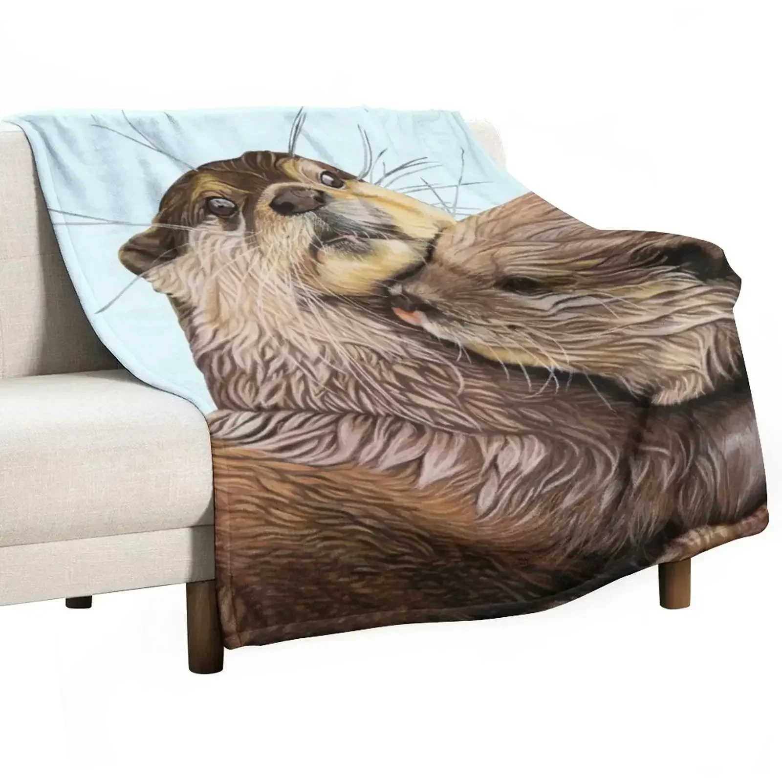 Copy of Otter couple - Otter art wall art wildlife art mate family swim Throw Blanket Shaggy Decorative Sofas Blankets
