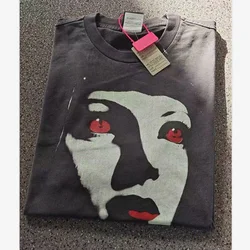 Man Woman Hip Hop Oversized Washed Gray SAINT T-Shirt Vintage Pattern Print Best Quality Cotton T Shirt Tops