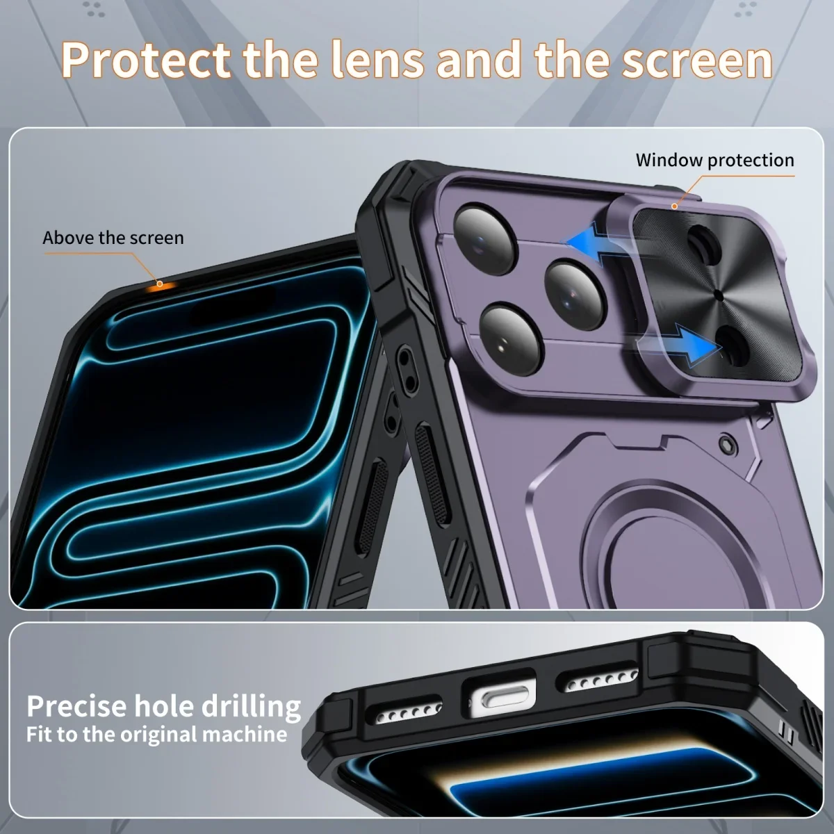 Rugged Armor Slide Window Protection Phone Case for IPhone 18 17 Pro Max 17E 16 15 Plus 14 13 Pro for Magsafe Magnetic Cover