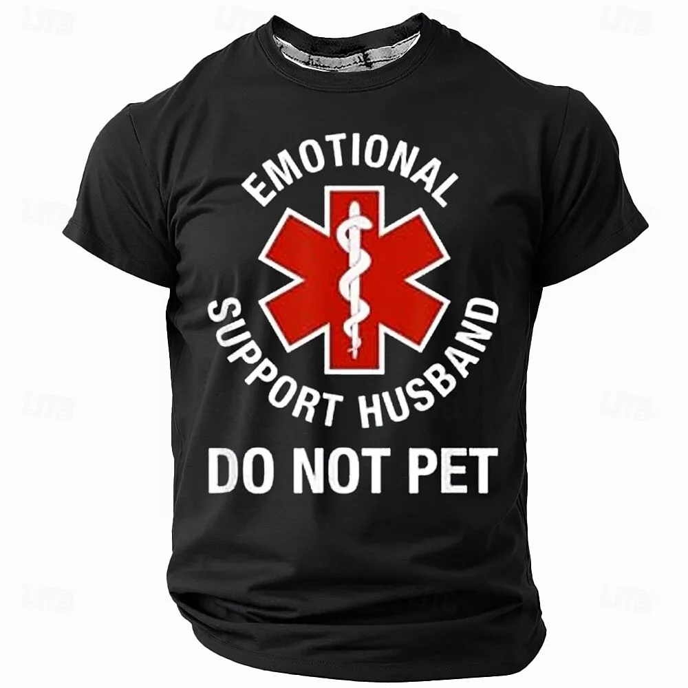 

Men's Emotional Support Husband Do Not Pet T Shirt Short Sleeve T shirt 3D Printed Crew Neck Shirt Fashion Street Daily Clothing