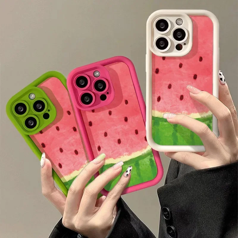 

Korean Cute Watermelon Phone Case For iPhone 14 Pro Case iPhone 11 13 12 15 Pro Max XR XS X 7 8 Plus SE Matte Shockproof Cover