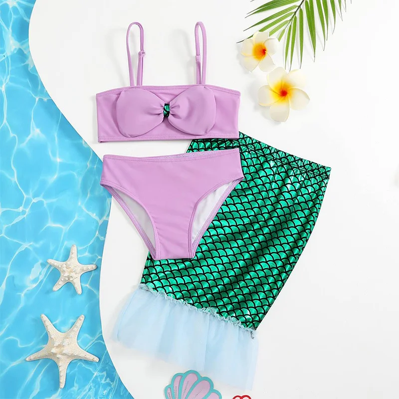 

Mermaid Bikini Swimsuits Outfits Sexy 3Pcs Fashion Swimwear Set Girls Suspenders Beachwear Baby Clothes 2-5 Years