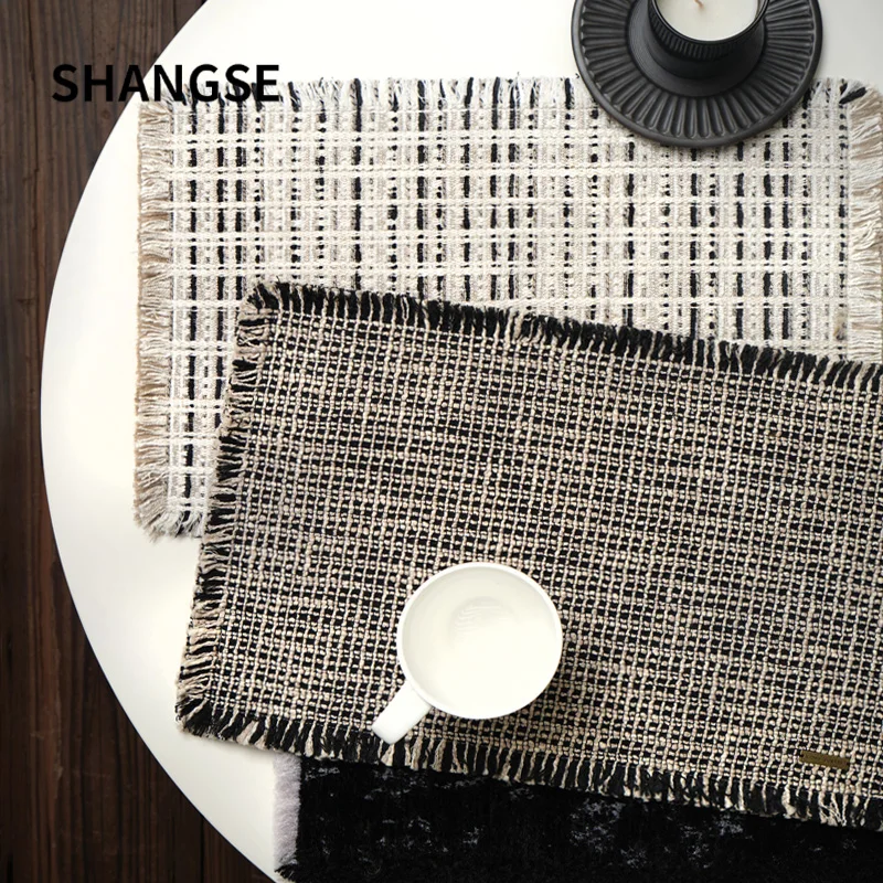 

Shangse Design Modern Minimalist Black White Grey Towel Mat for Dining Table Sample Room Tea Room Wabi Sabi Style Home Decor