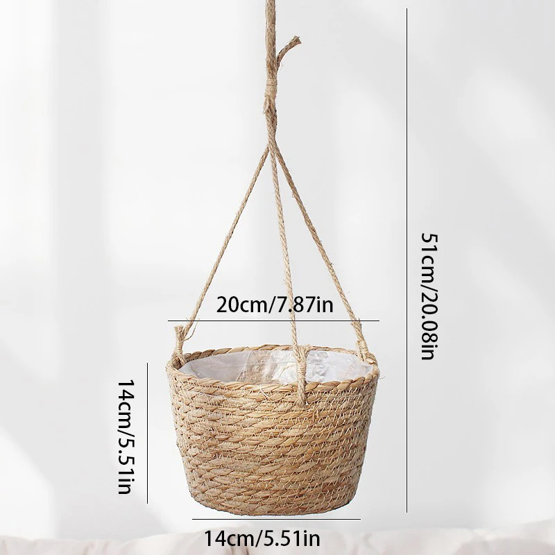 Garden Hanging Planter Flowerpot Rattan Woven Hanging Basket Flower Pot Handmade Straw Woven Plant Hangers Home Decor