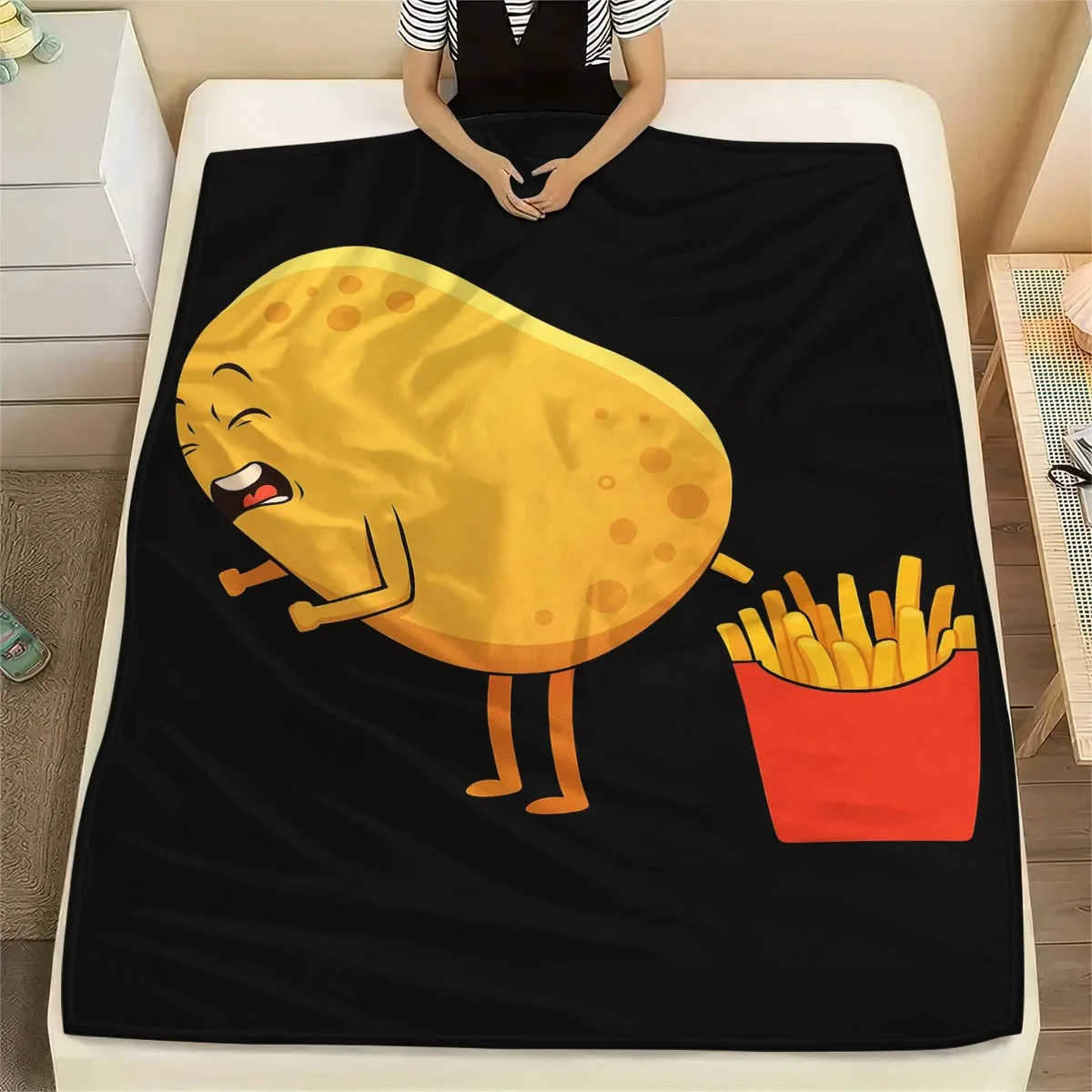 Funny Potato Fries Flannel Blanket - Tear Resistant Couch Office Christmas Gift