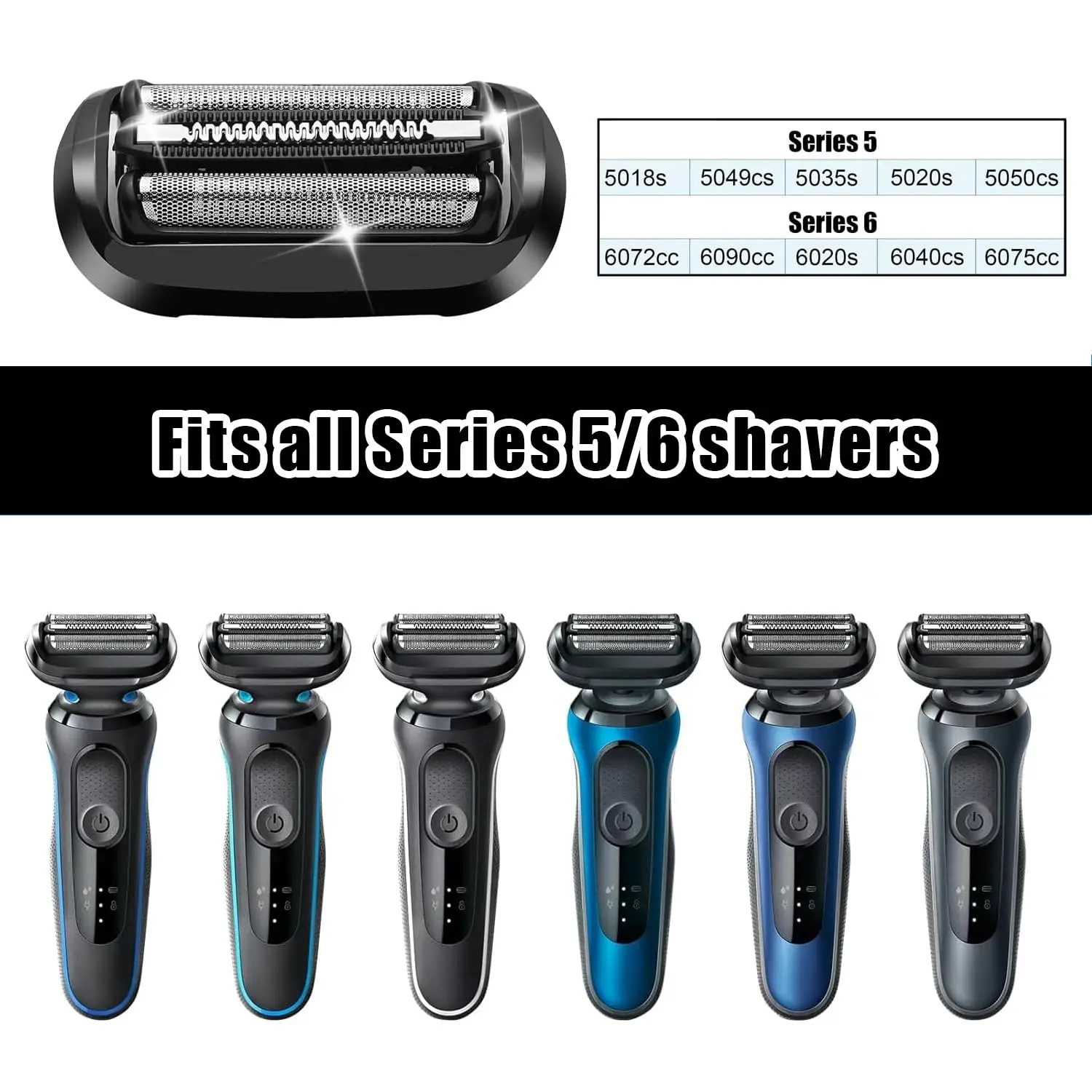 رأس بديل 53B لماكينة الحلاقة الكهربائية من سلسلة براون 5 و 6 5018s، 5020s، 5031s، 5035s، 5050cs، 6020s، 6072cc، 6090cc، 6040cs 6075cc #6