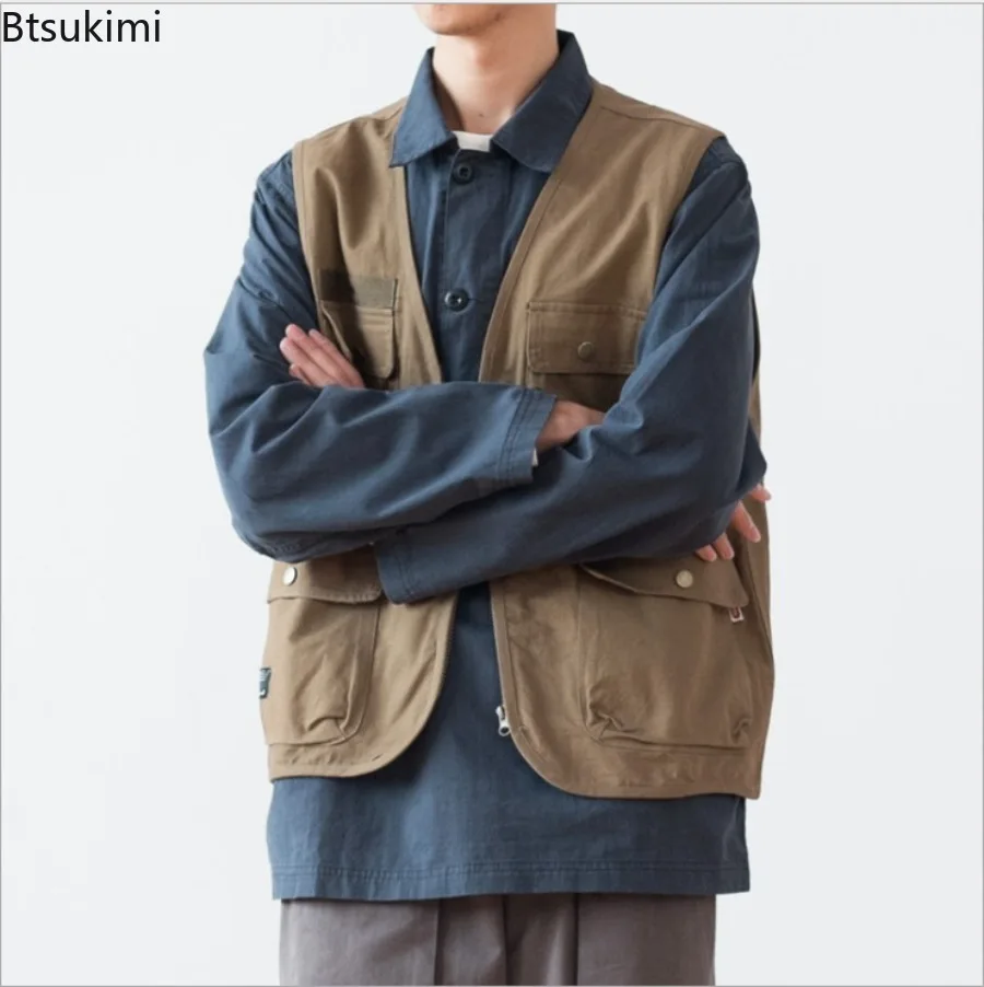 Summer Tooling Vests Men's Multi Pockets Outdoor Casual Sleeveless Vest Jackets Vintage Harajuku Loose Waistcoats Men and Women
