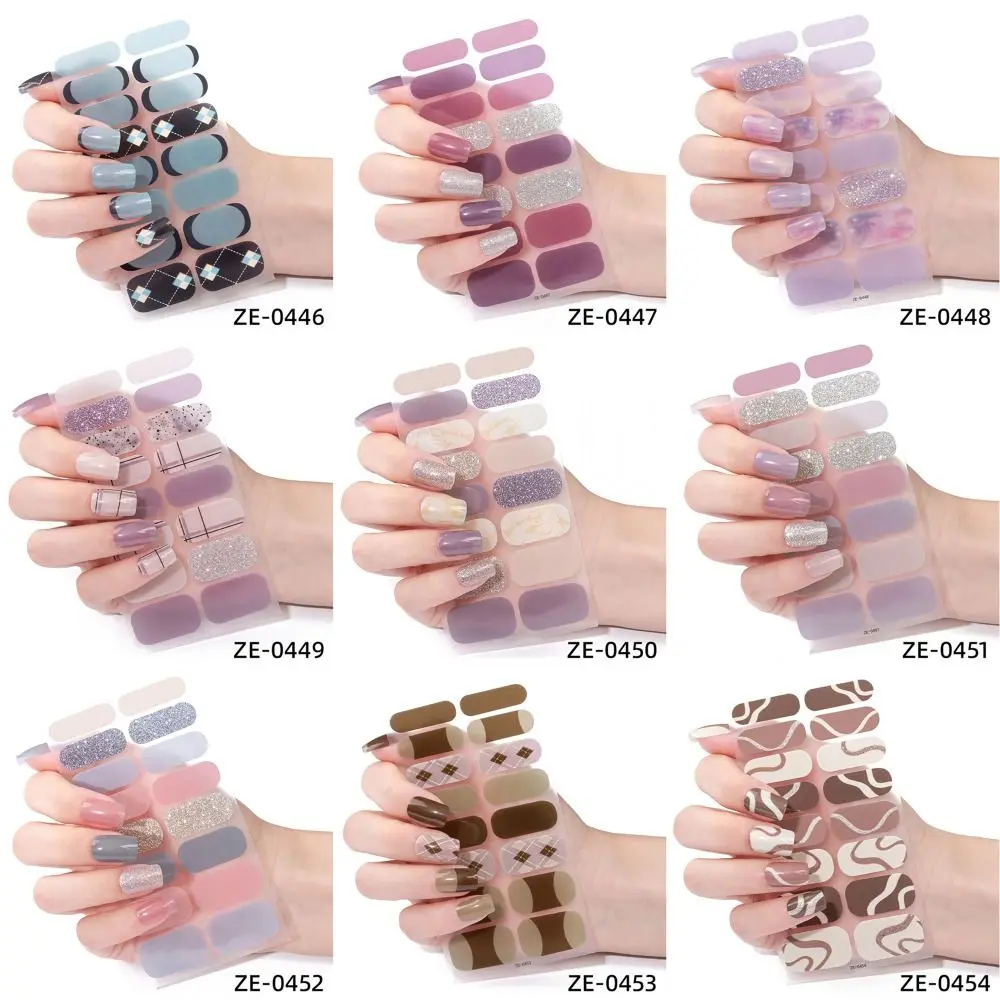 4sets 16 Strips Semi Cured Gel Nail Stickers Gradient Colors French Nail Art Gel Nail Polish Strips Glittering Nail Art Stickers