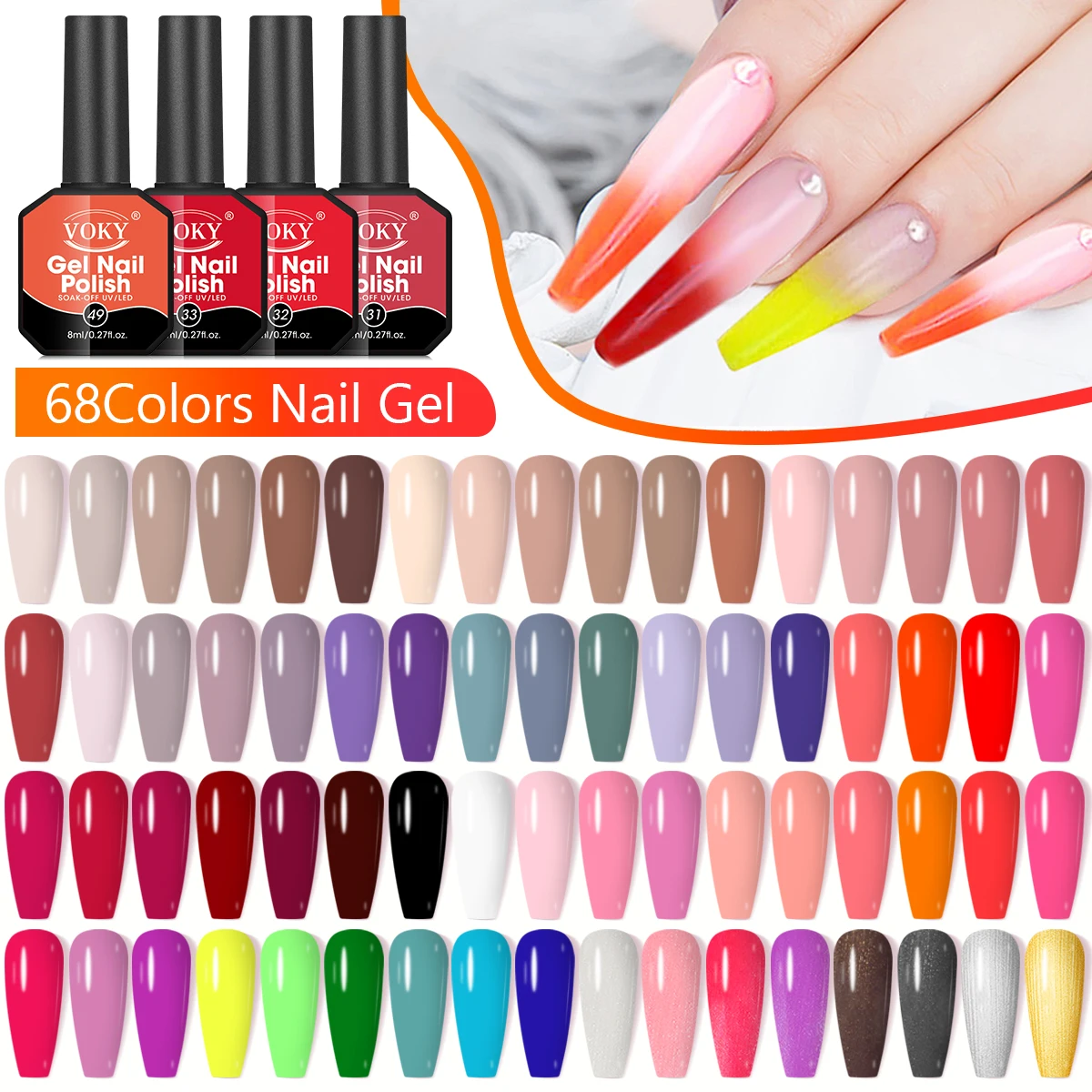 

Gel Nail Polish Set, 6-piece, hypoallergenic, fragration-free, washable, advanced gel formulation for home nail and salon use
