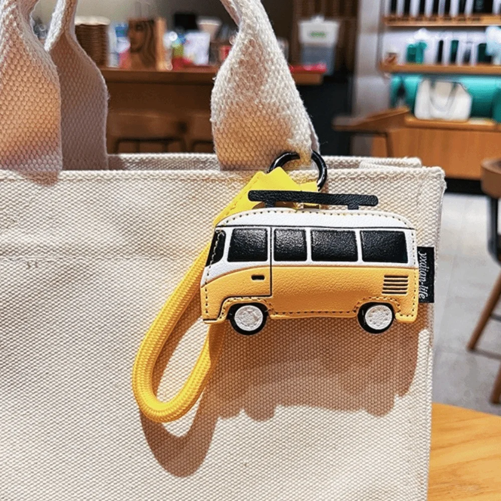 Cute Cartoon Airplane Keychain PU Leather Transportation Bag Hanging Decoration Motorcycle Luxury Bus Shape Keychain view 4