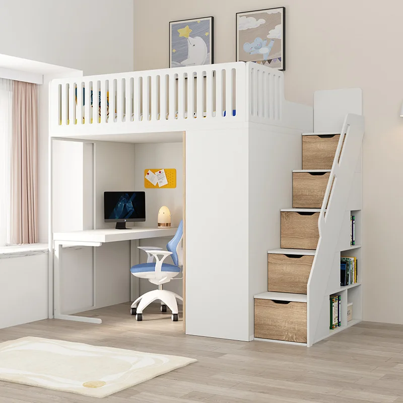 Small apartment desk bed integrated combination bed space saving bed under table shelf bed