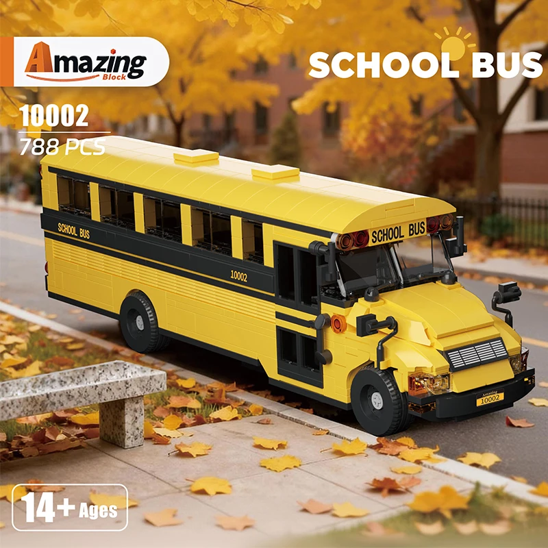 

788PCS City School Bus Building Blocks Classic Yellow School Bus Model Bricks Desktop Ornament Kids Educational DIY Toys Gifts