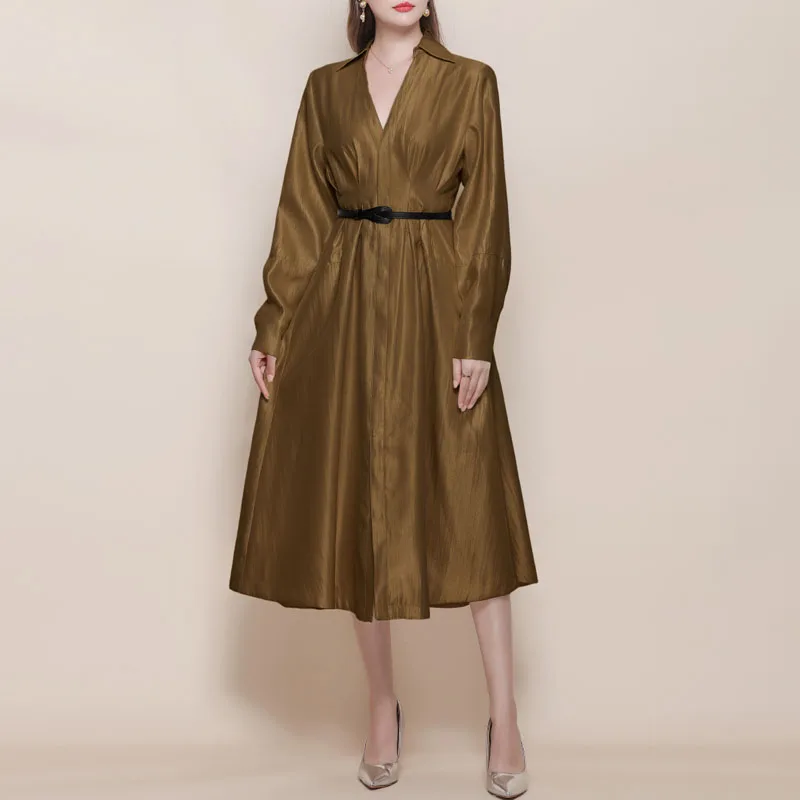 فساتين للنساء موضة كم طويل رفض طوق فستان نسائي وشاحات ضيقة على شكل حرف a فستان نسائي Vestidos De Verano Mujer Q1951