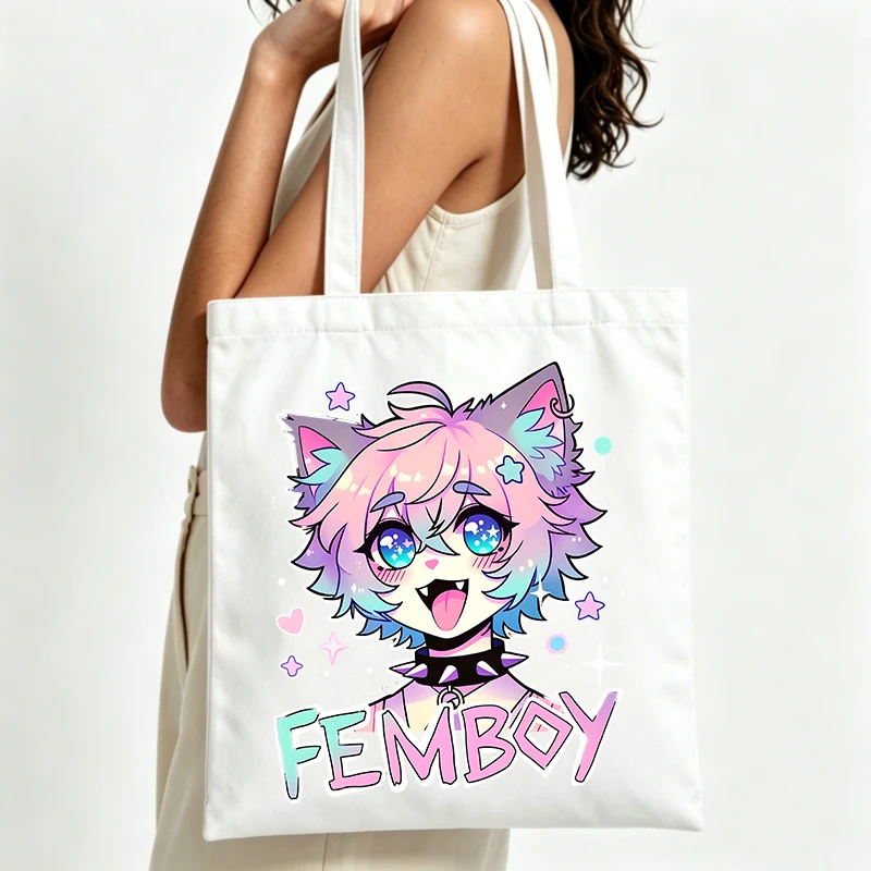 cute animal graphic canvas tote bag with letter print, casual style for daily shopping and outings