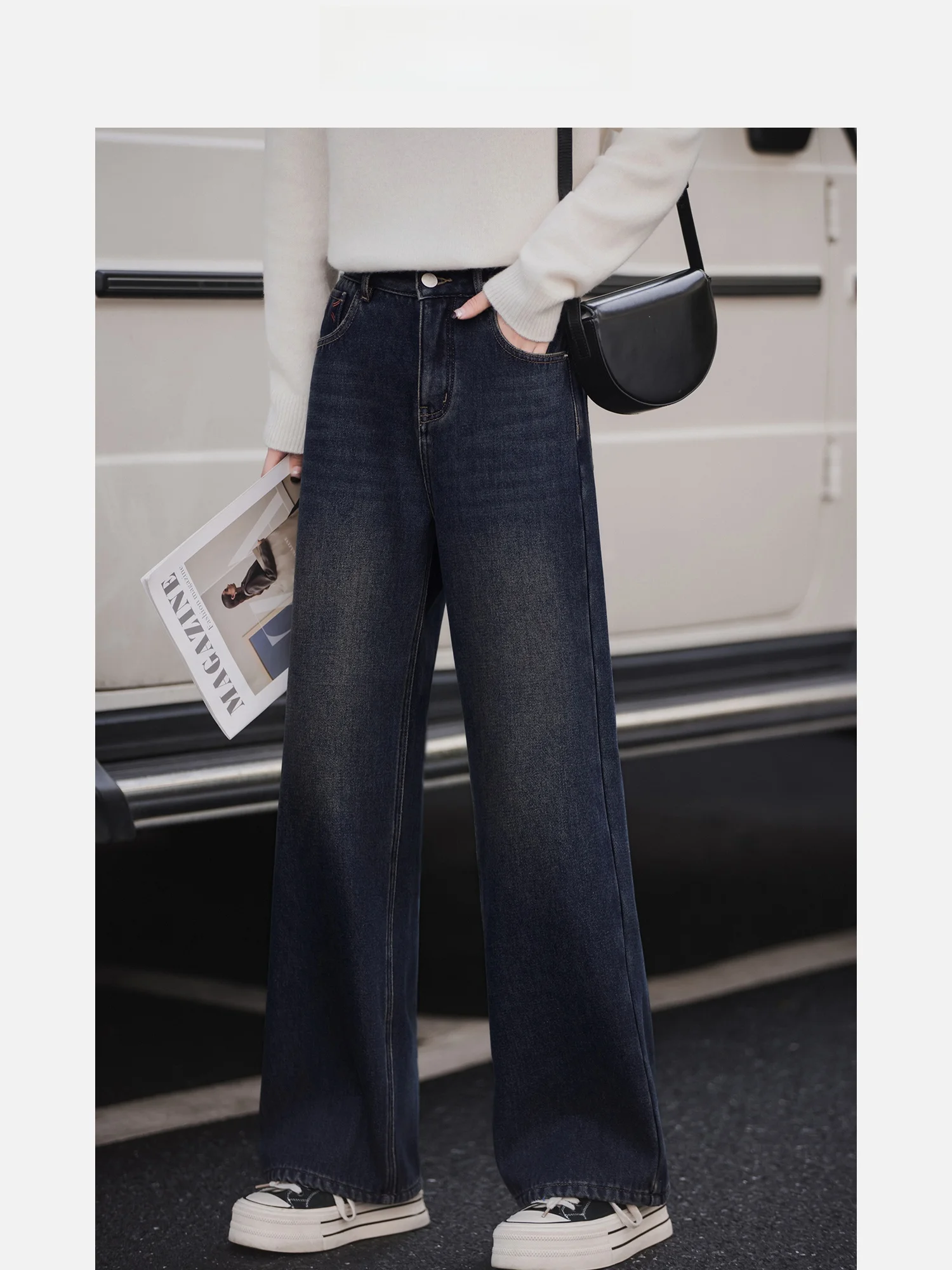

Sydney Wide Leg Pants Retro All-Match Fce Lined Denim Jeans Women's Autumn Winter Embroidered High Waist Loose Fit Jeans
