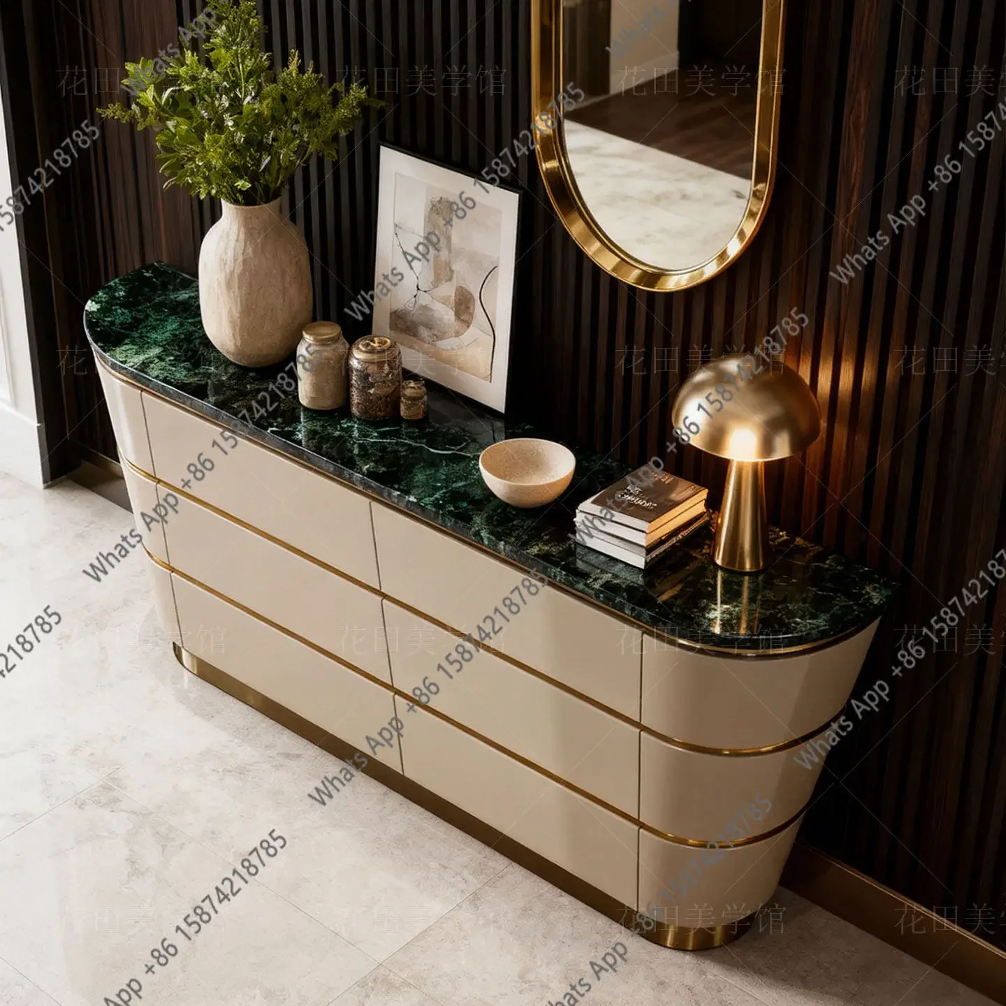 OJ Italian light luxury cabinet living room modern conch dining side cabinet decorative storage drawer cabinet natural marble
