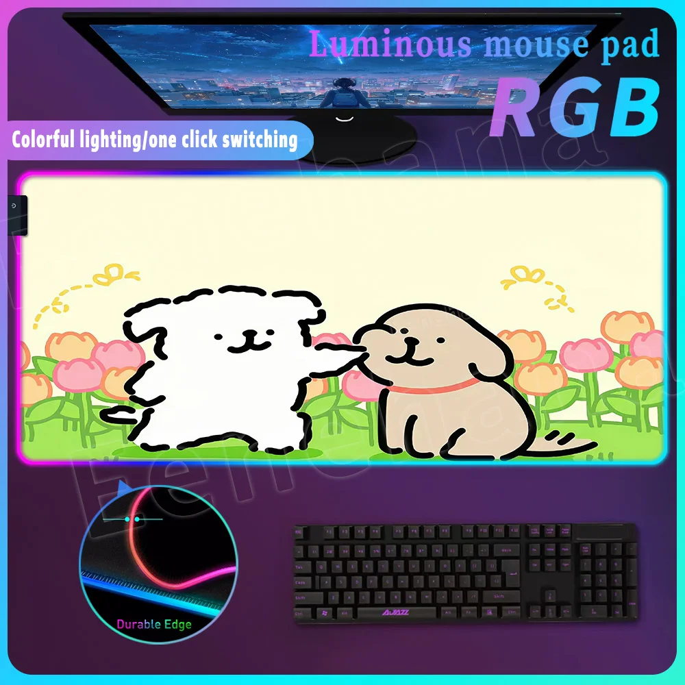 RGB Cartoon Animation Puppy Rabbit Computer Laptop Gaming Mat PC Game Accessories Office Desk Mat Large Mouse Pad Yeston Fifine