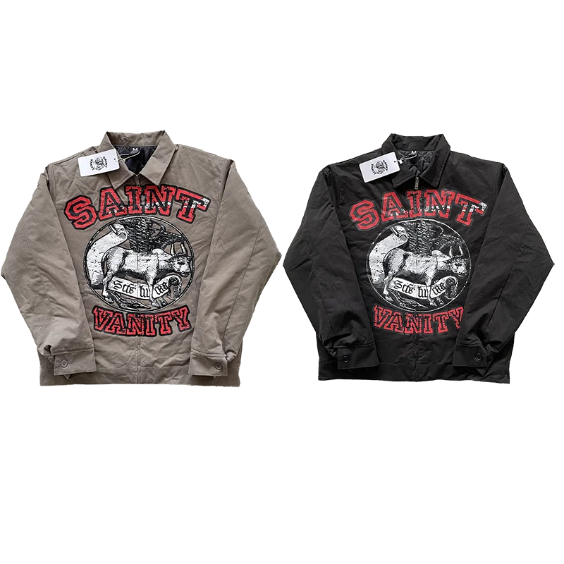 

Saint Vani American Sle Printed Collar Jaet Outerwear Trendy Cotton Long Sve Youth Summer Casual Faionable Coat