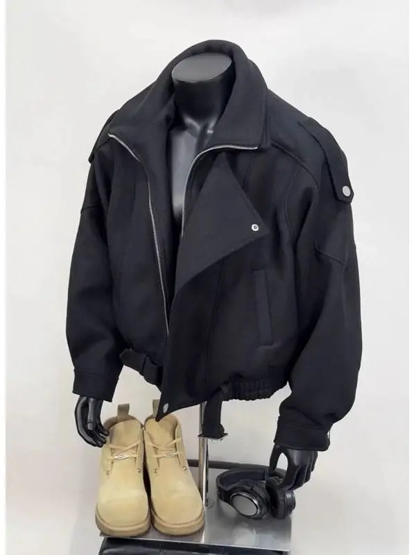 

ay ort Woolen Jaet Men's Loose Fit Faionable Warmth Turn-down Collar Cotton Coat Autumn Winter High-End Feeling Jaet