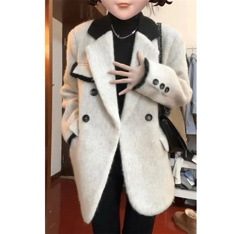 

Korean Version High-end Mustard Oatmeal Woolen Suit Jacket Women's 2026 Winter Loose And Versatile Casual Outerwear Woolen Top