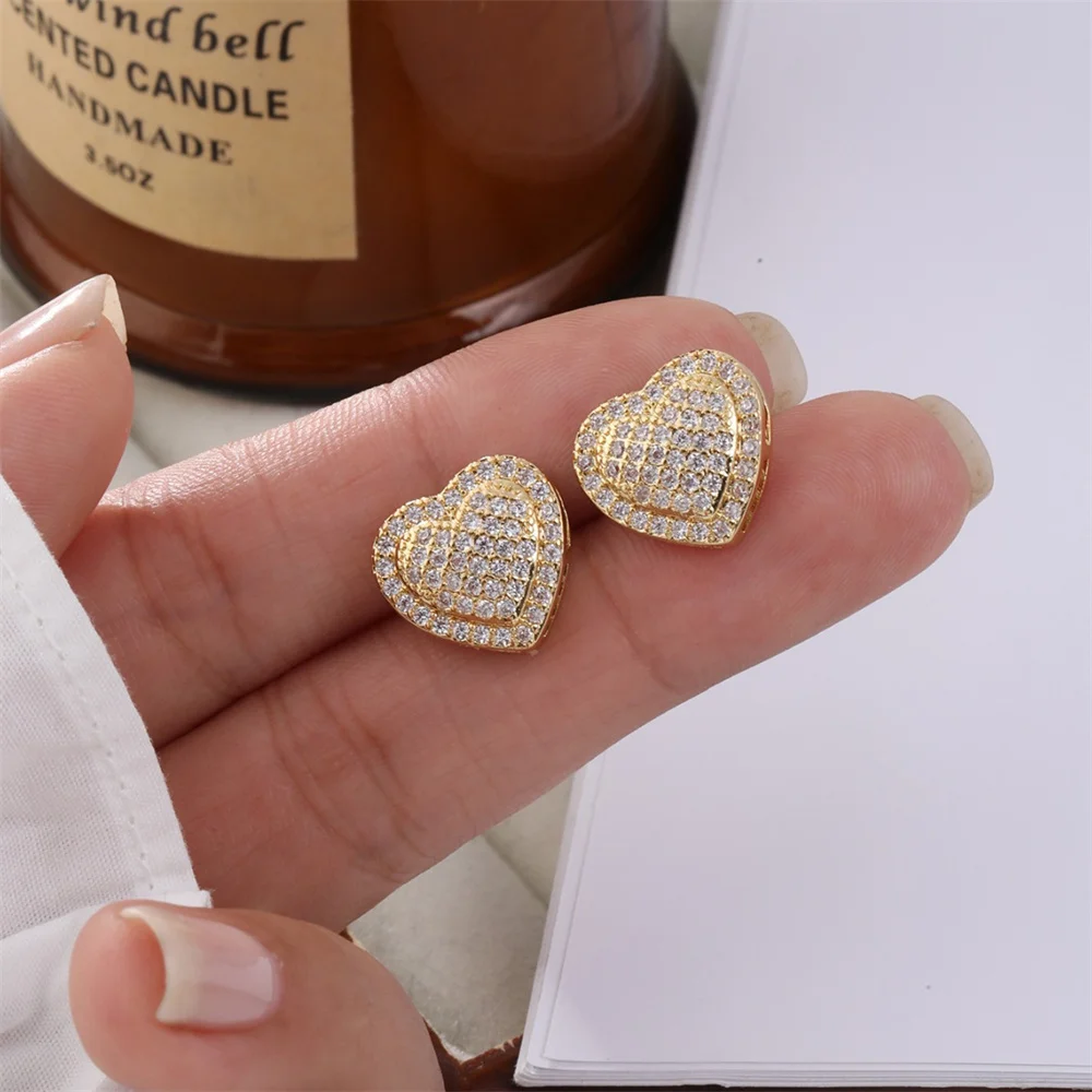 Charm Love Heart Stud Earrings For Women Gold Silver Color Luxury White Zircon Bridal Wedding Ear Studs Daily Party Jewelry Gift