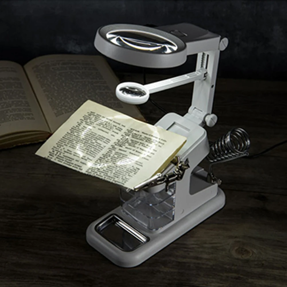 Welding Magnifying Glass with 10 LED Light Auxiliary Clip Magnifier Manual Welding Soldering Stand Fixed Repair Tool