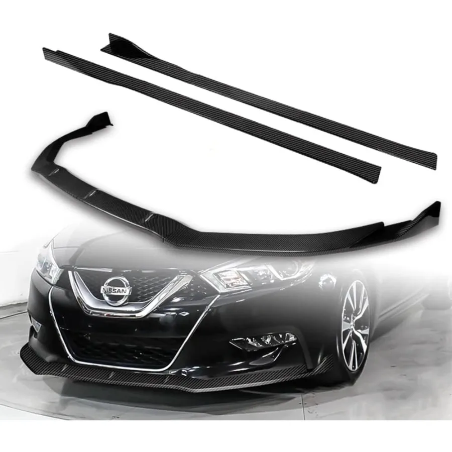 Q1-TECH, 9-Piece Front Bumper Lip Side Skirt Extensions Diffuser Compatible with 2016 2017 2018 Nissan Maxima, Front Bumper Lip