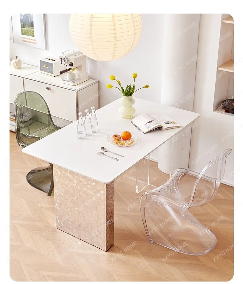 A  Acrylic Suspended Water Ripple Light Luxury Rock Slab Dining Table Cream Wind Small Apartment Modern Simple Household