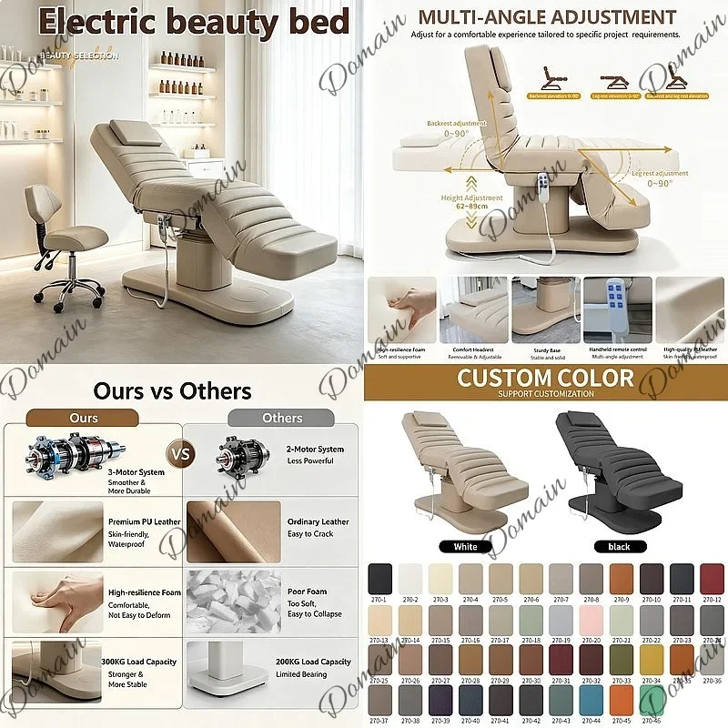 BJ EU Cross-border SPA Electric Beauty Bed 3 Motor Lift Facial Massage Bed For Salon