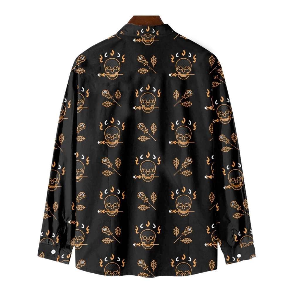 Men's Skull Pattern Long Sleeve Shirts Autumn Korean Shirt Woman Fashion Casual Oversize Shirt Printed Clothing