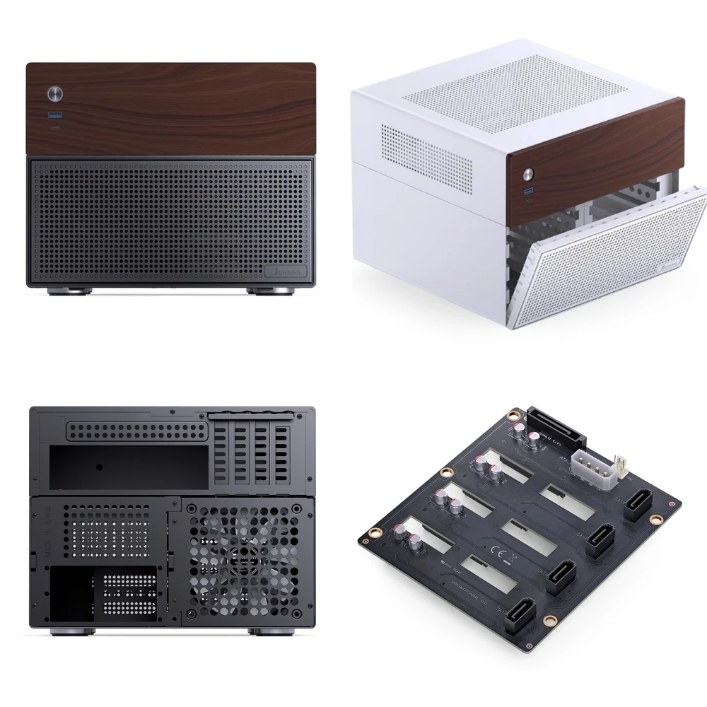 JONSBO N4 Black NAS Chassis M-ATX Motherboard SFX Power Slot 6 Large 2 Small Hard Drive Slots 120mmx1Fan Walnut Decorative Panel