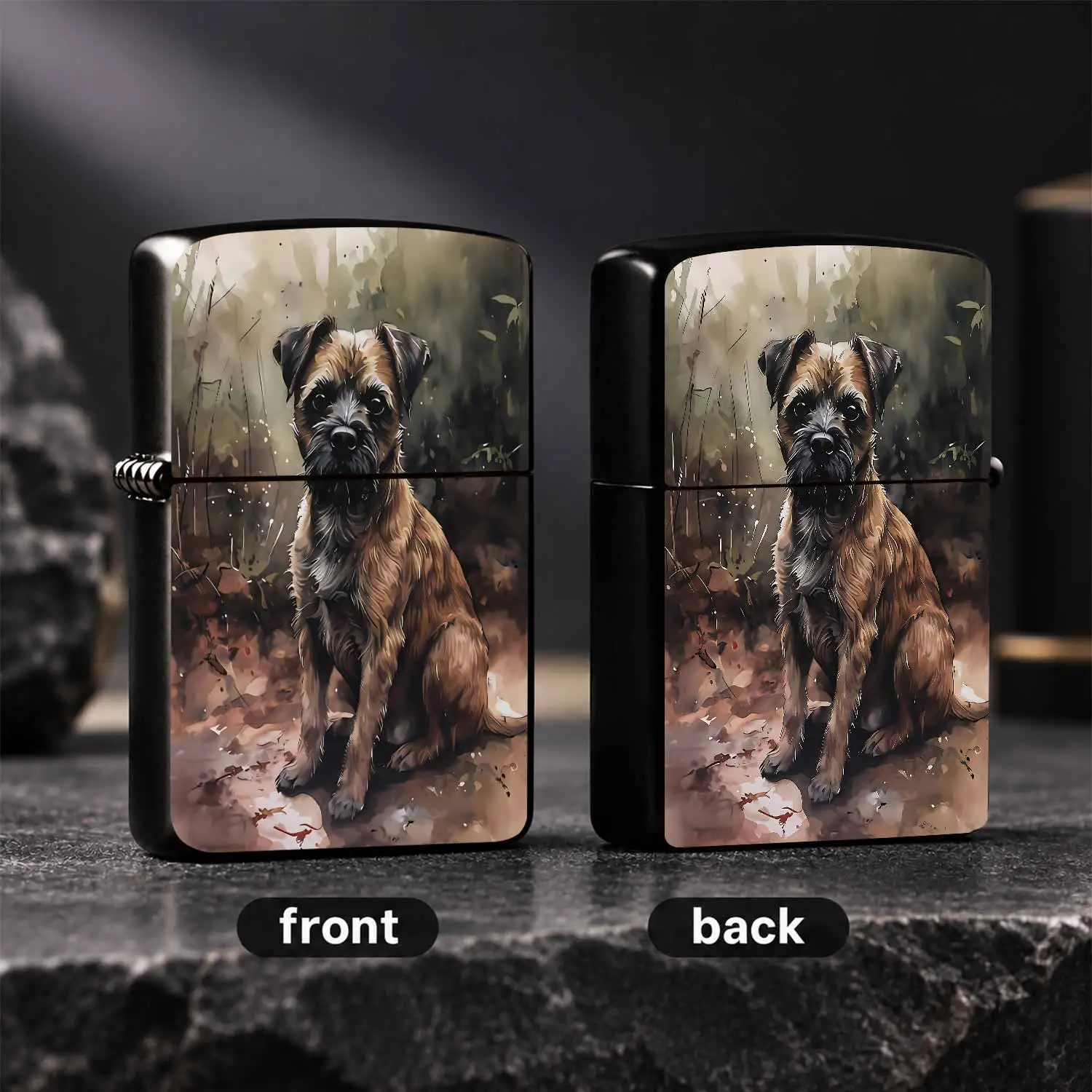 Adorable Border Terrier Art Print Lighter, Retro Forest Style Hand-painted Pet Pattern Igniter, Portable Practical Accessory for Outdoor Camping, Lighting Candles and Daily Use, Thoughtful Gift for Pet Lovers and Home De A Humorous And Inte